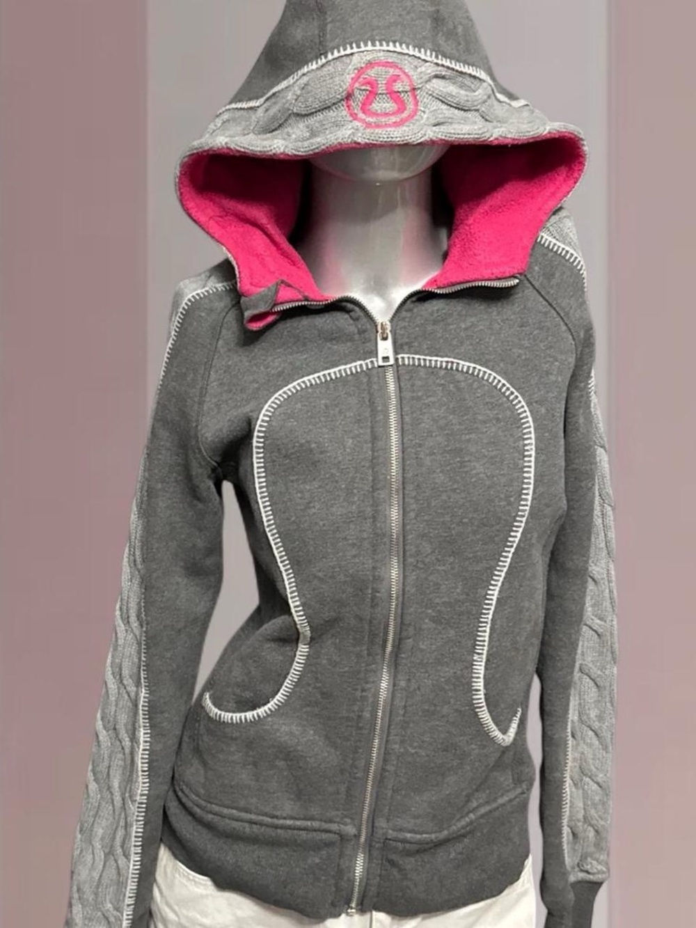 Lululemon Y2K Grey/Pink Cable-Knit Scuba Hoodie